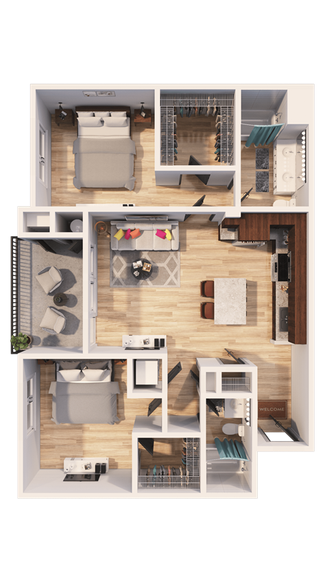 Floor plan for 2 beds, 2 baths, 976 sqft